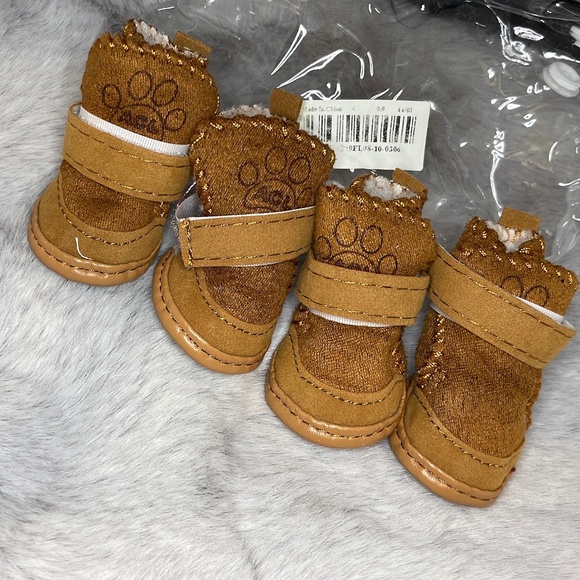 Tan Faux Suede Dog Boots - Picture 1 of 2